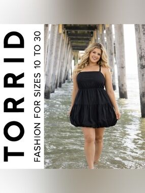 Torrid Black Bubble Hem Tiered Cotton Mini Dress, Large, NWT!